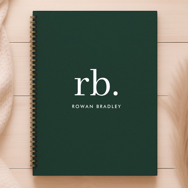 Monogram Dark Green Stylish Modern Minimalist Notebook (Creator Uploaded)