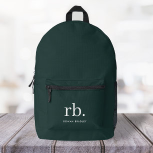 Monogram Dark Green Stylish Modern Minimalist Printed Backpack
