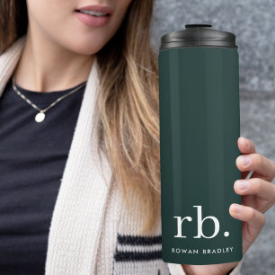 Monogram Dark Green Stylish Modern Minimalist Thermal Tumbler