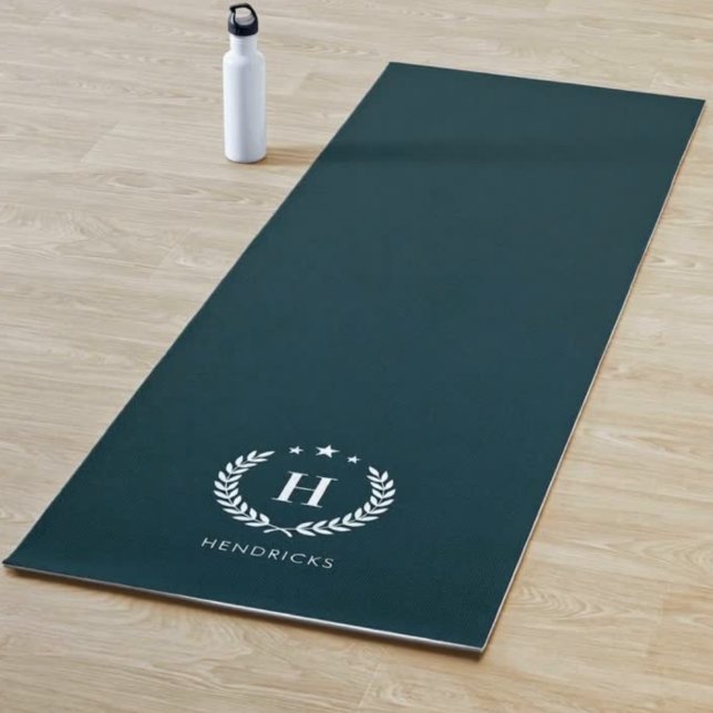 Monogram Dark Green Stylish Modern Minimalist Yoga Mat (Creator Uploaded)