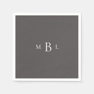 Monogram Dark Grey Elegant Wedding Cocktail Napkin