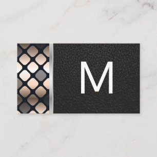 Monogram   Dark Metallic Pattern   Black Leather Business Card
