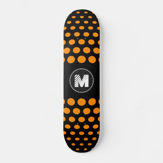 Monogram Dark orange Polka Dots Pattern Skateboard (Front)