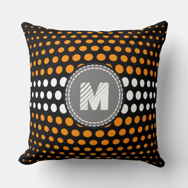 Monogram Dark orange & White Polka Dots Pattern Throw Pillow (Front)