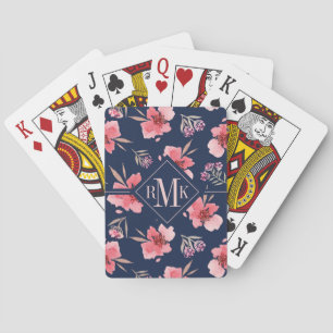 Monogram   Dark Pink Watercolor Pattern Playing Cards