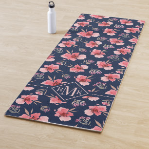 Monogram Dark Pink Watercolor Pattern Yoga Mat