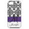 Monogram Dark Purple Black White Floral Damask