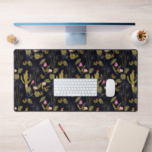 Monogram   Dark Summer Night Cactus Pattern Desk Mat