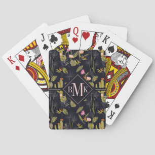 Monogram Dark Summer Night Cactus Pattern Playing Cards