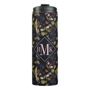 Monogram Dark Summer Night Cactus Pattern Thermal Tumbler
