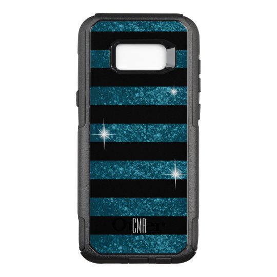 Monogram -Dark Teal Faux Glitter & Black Stripes OtterBox Commuter Samsung Galaxy S8+ Case