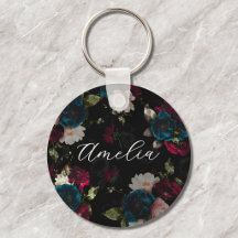 Monogram Dark Turquoise Red Floral Bloom