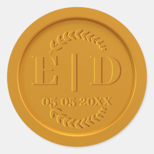 Monogram Date Antique Botanical Leaves Gold Seal 