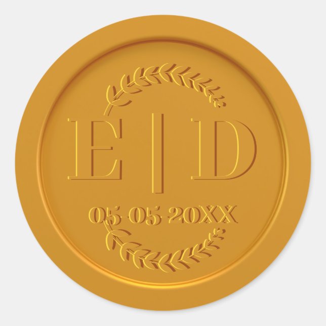 Monogram Date Antique Botanical Leaves Gold Seal  (Front)