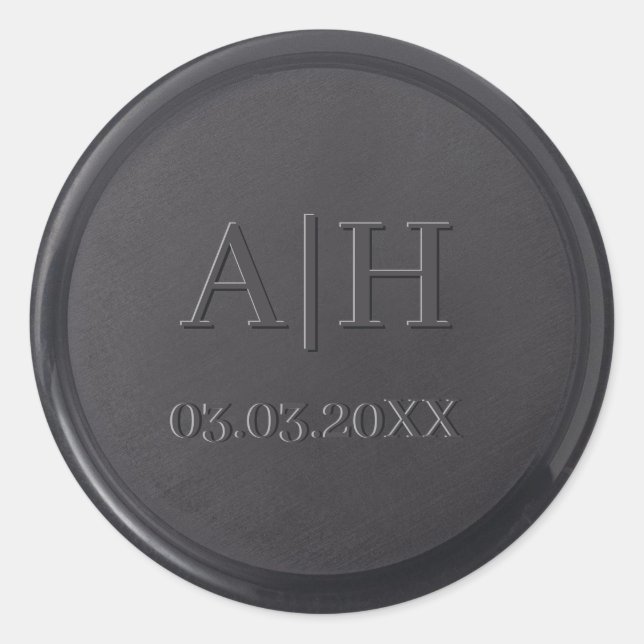 Monogram Date Black Wax Seal Sticker (Front)