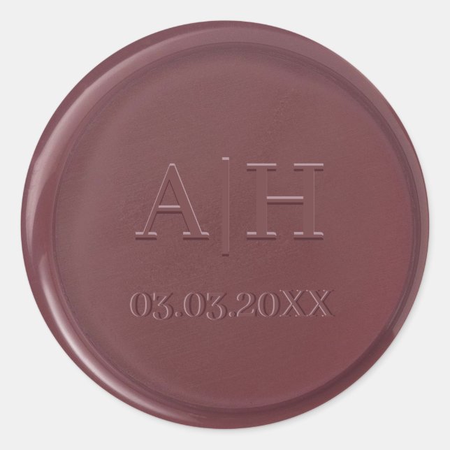 Monogram Date Mulberry Wax Seal Sticker (Front)