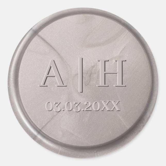 Monogram Date Pearl Gray Wax Seal Sticker (Front)