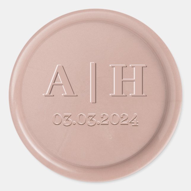 Monogram Date Pink Latte Wax Seal Sticker (Front)