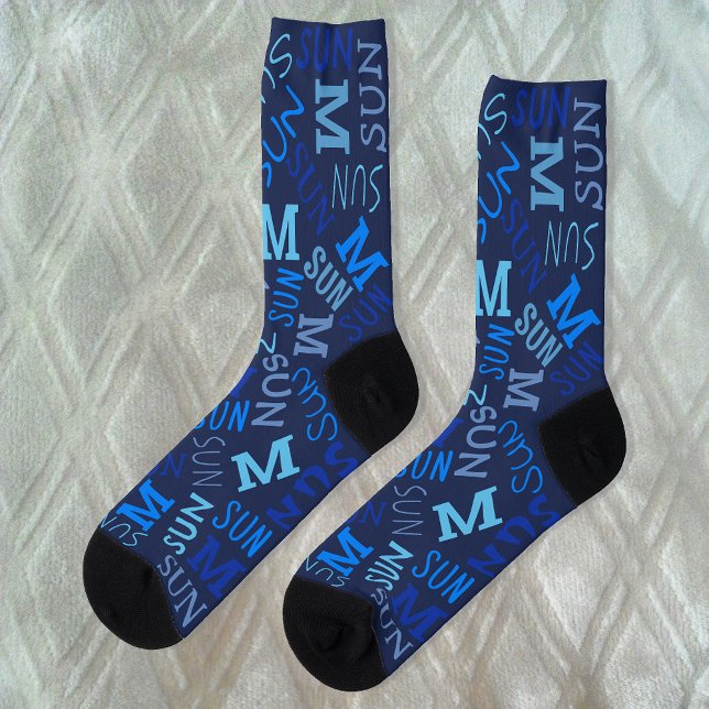 Monogram Day Of Week Dark Navy Blue Sunday Socks (Creator Uploaded)