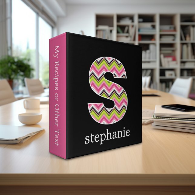 Monogram Decorative Letter “S” Colourful Chevrons Binder (Personalized 3-ring Binder with custom text)