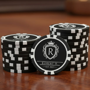 Monogram Decorative Shield Crown Black Poker Chips