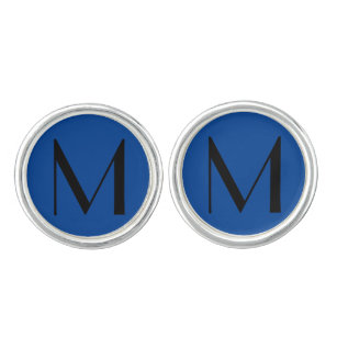 Monogram Deep Blue Modern Add Name Initial Cufflinks