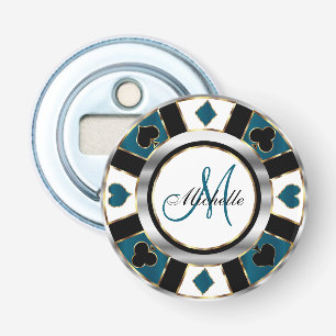 Monogram Deep Blue Poker Chip Design Bottle Opener