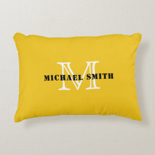 Monogram Deep Lemon Background Accent Pillow