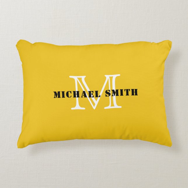 Monogram Deep Lemon Background Accent Pillow (Front)