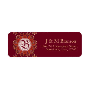 Monogram Deep Red Floral Emblem Address Label