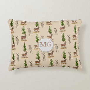 Monogram Deer Pattern Beige Accent Pillow