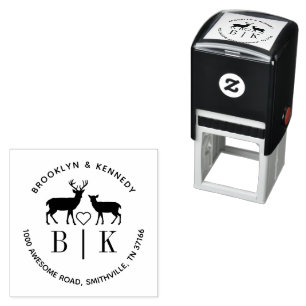 Monogram Deer Wedding Couple Name Return Address Self-inking Stamp