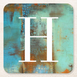 Monogram   Deja Blue Square Paper Coaster