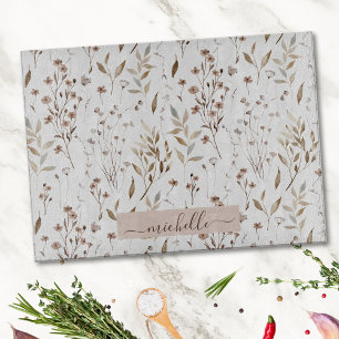 Monogram Delicate Watercolor Dried Flowers Leaves Cutting Board