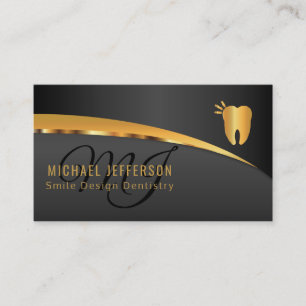 Monogram Dentist Office  - Black and Gold Business Card