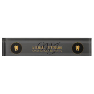 Monogram Dentist Office  - Black and Gold Nameplate