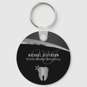 Monogram Dentist Office  - Black and Silver Grey Keychain
