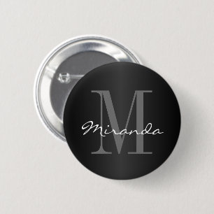 Monogram Design   Classic Black, Grey and White 2 Inch Round Button