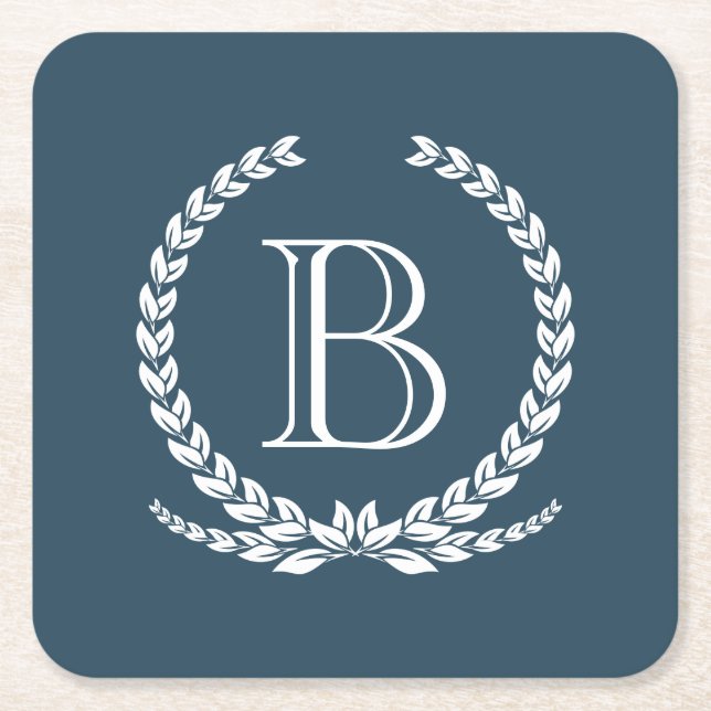Monogram design square paper coaster (Front)