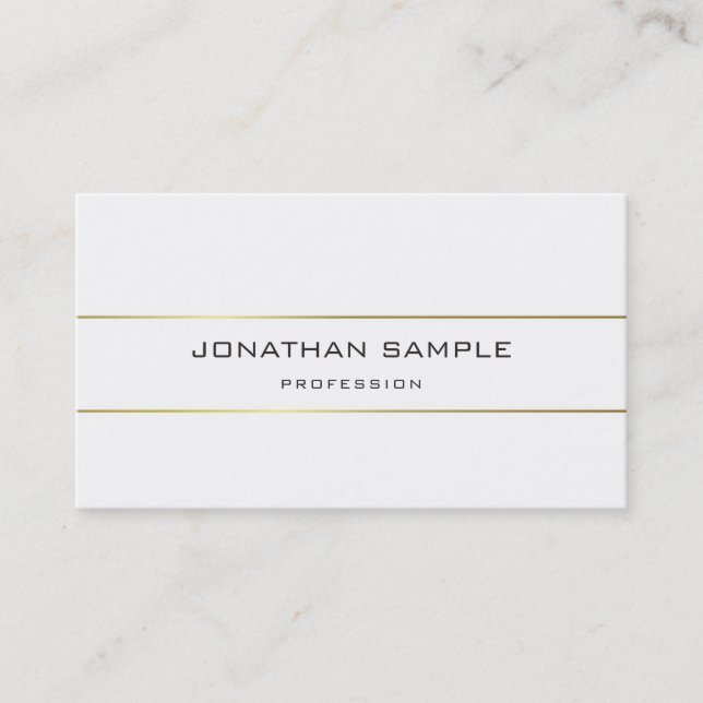 Monogram Design Trendy Plain Modern Gold Striped Business Card (Front)
