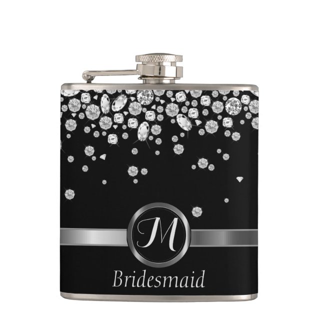 Monogram Diamond - Bridesmaid Hip Flask (Front)