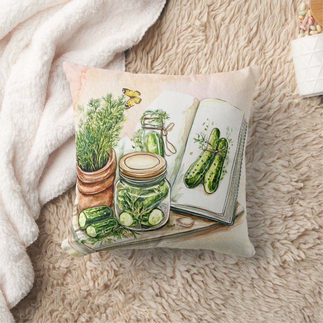 Monogram Dill & Cucumber Pickle Kitchen Comforts Throw Pillow (Blanket)