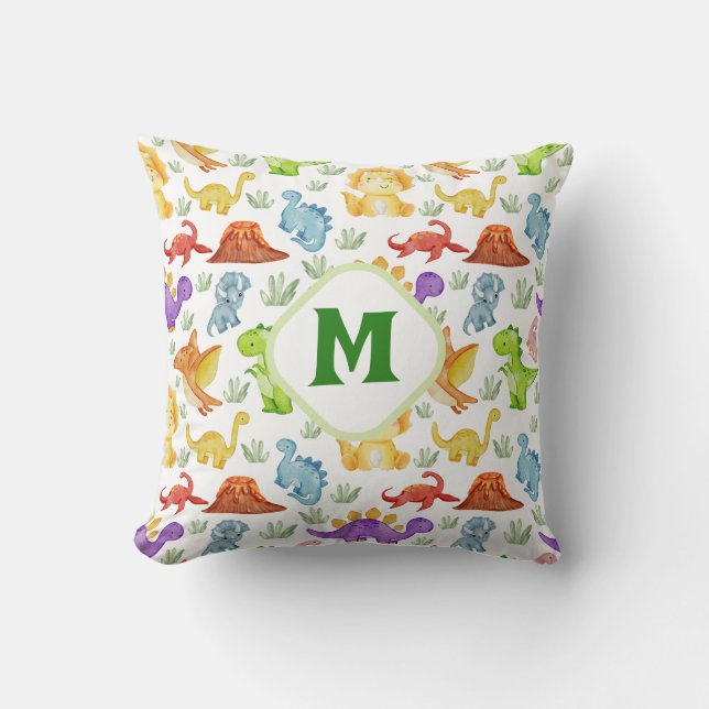 Monogram Dinosaur Exclusive  Throw Pillow (Front)