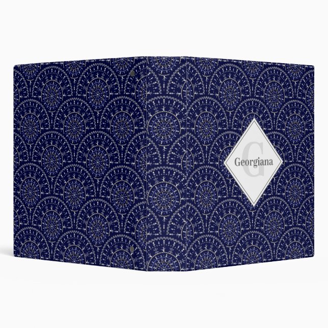 Monogram Ditsy Winter Snow Angels Snowmen Art Deco Binder (Background)