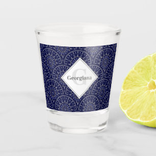 Monogram Ditsy Winter Snow Angels Snowmen Art Deco Shot Glass