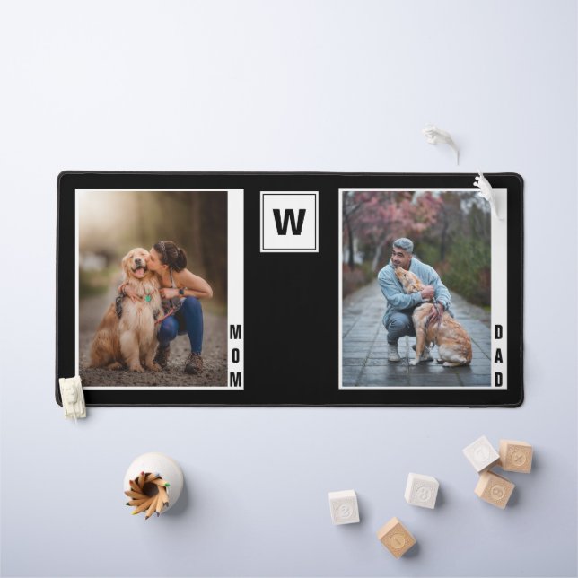 Monogram Dog Mom Dad Two Photo Collage  Desk Mat (Kids Table)