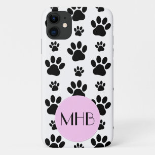 Monogram - Dog Paws, Animal Paws - Black White iPhone 11 Case