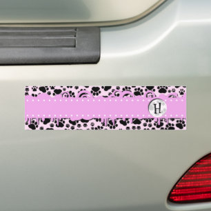 Monogram - Dog Paws, Traces, Paw-prints - Pink Bumper Sticker