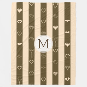 Monogram Donkey Brown Stripes Modern Heart Pattern Fleece Blanket