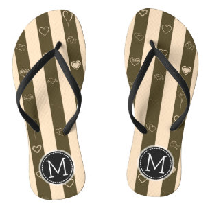 Monogram Donkey Brown Stripes Modern Heart Pattern Flip Flops